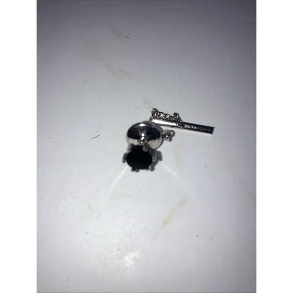 Vintage Black Stone Tie Tack Lapel Pin Style Suit Accessory Minimalist Silver - Picture 1 of 4